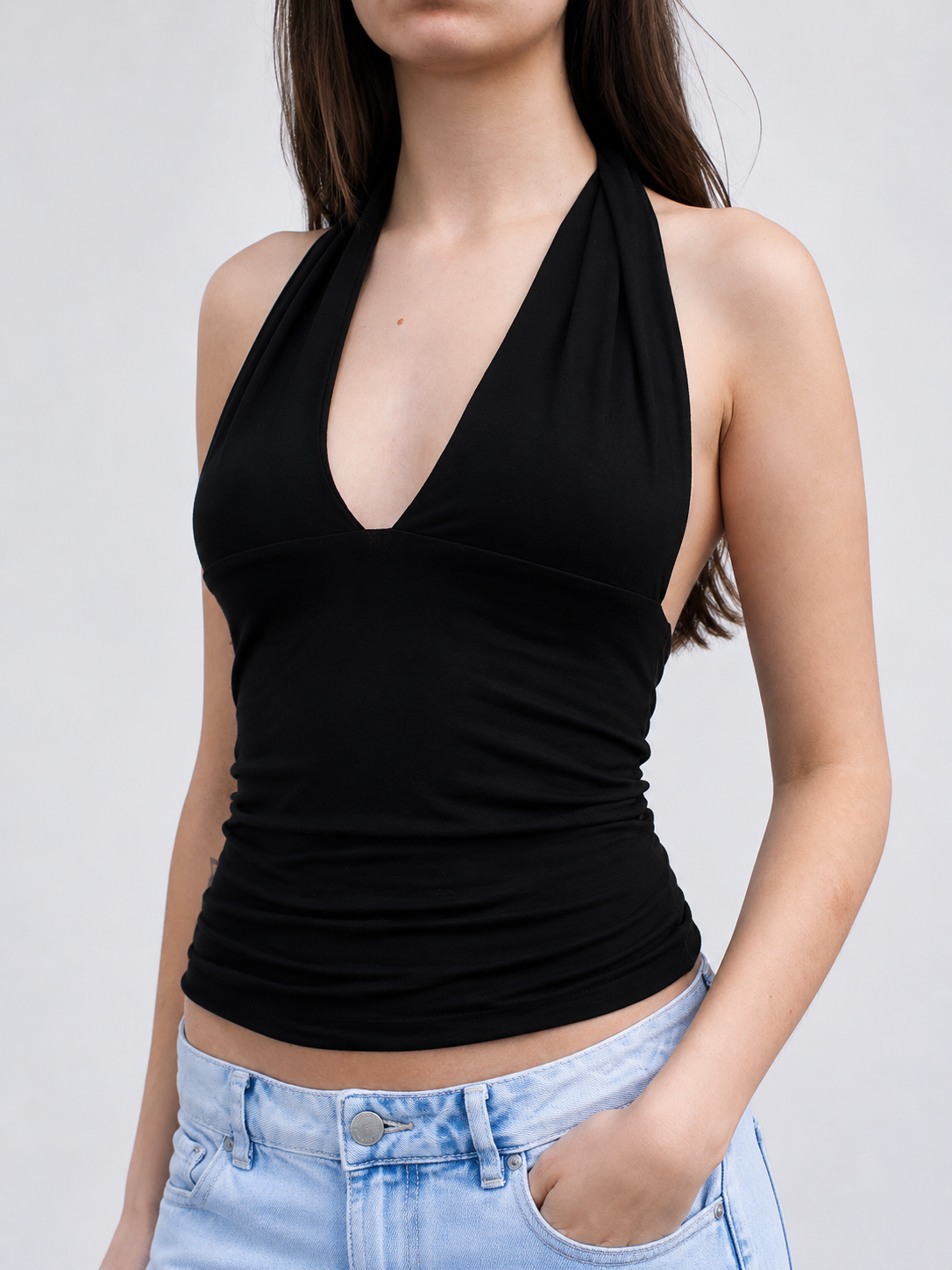Top halter backless black