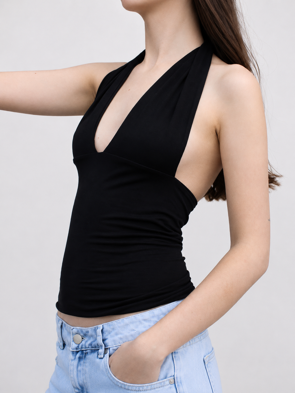 Top halter backless black
