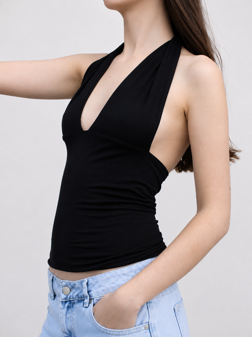 Top halter backless black